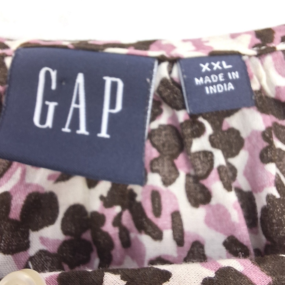 Gap Blouse Womens XXL Pink Abstract 3/4 Sleeve Cotton Button Front Top Relaxed - Picture 3 of 7